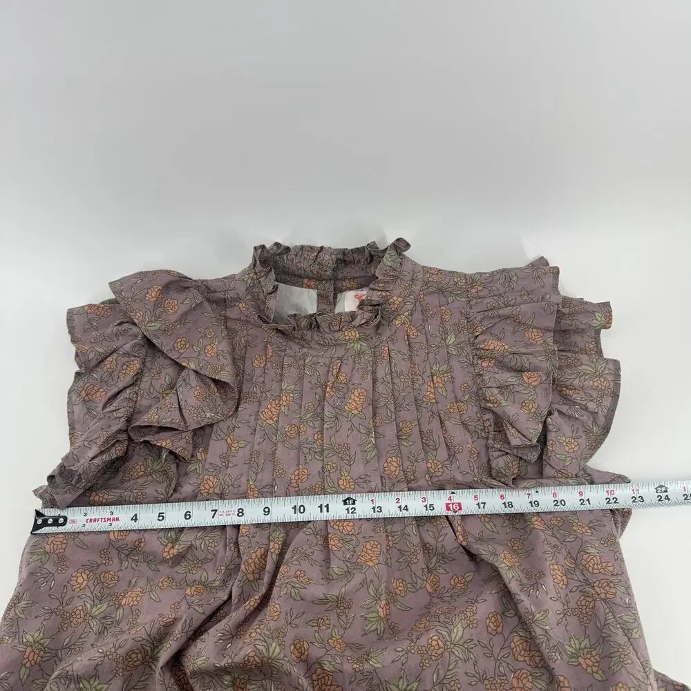 Victoria Dunn Jameson Ruffle Blouse Sz 2XL Floral Pleated Cotton Top Block Print - Picture 6 of 6
